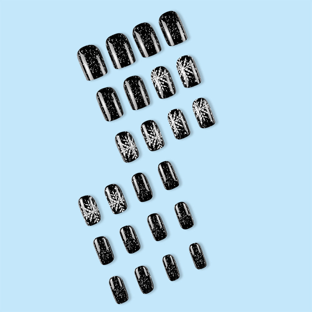 24pcs/Set Black Snowflakes Press-On Nails