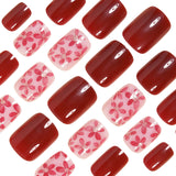 24pcs/Set Burgundy Floral Press-On Nails