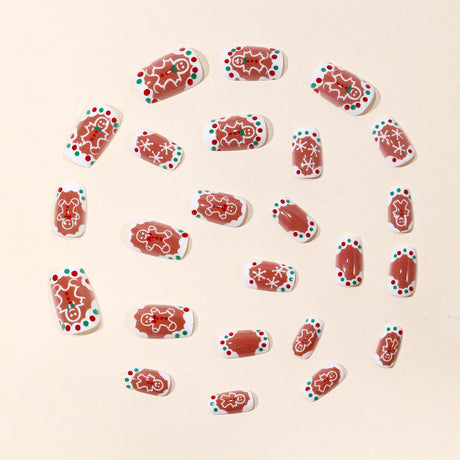24pcs/Set Brown Gingerbread Man & Colorful Polka Dots Press-On Nails