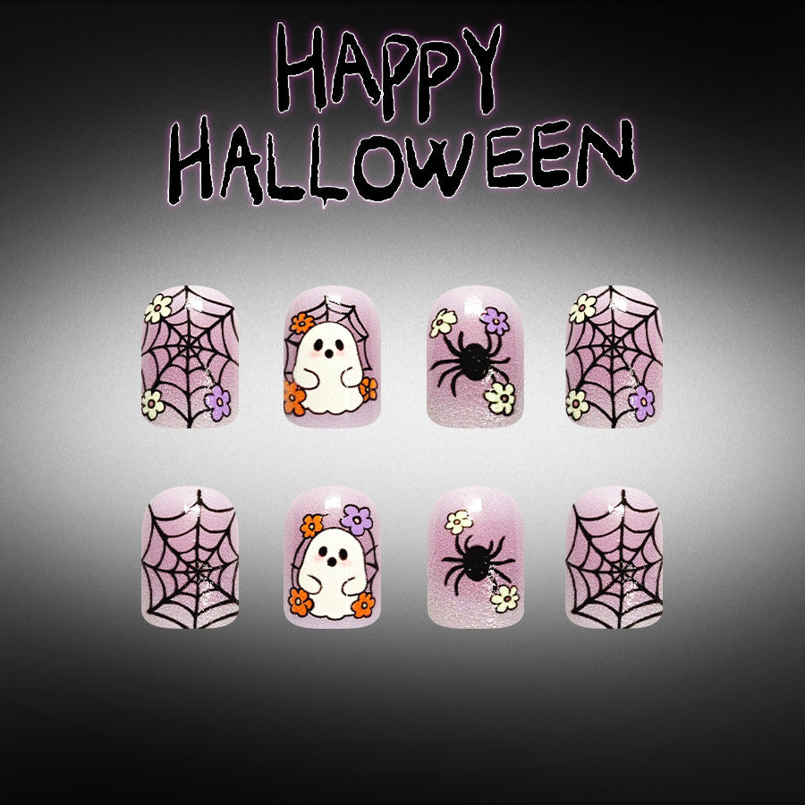 24pcs/Set Purple Ombre Spider Web Floral Press-On Nails
