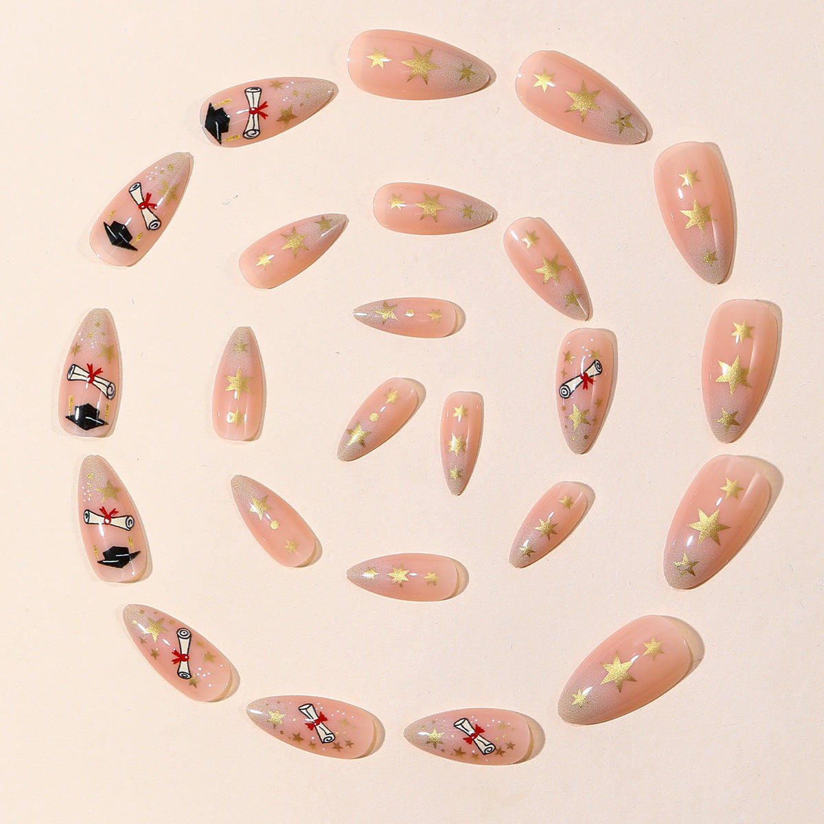 24pcs/Set Graduation Cap & Star Press On Nails