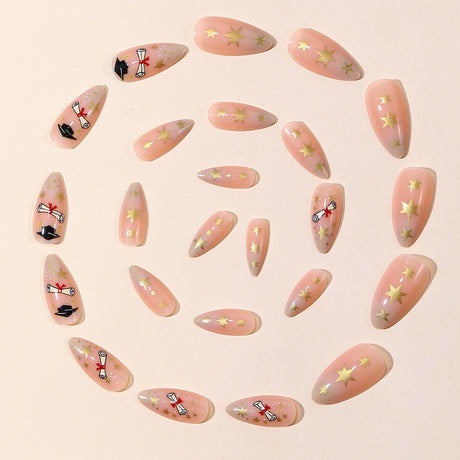 24pcs/Set Graduation Cap & Star Press On Nails