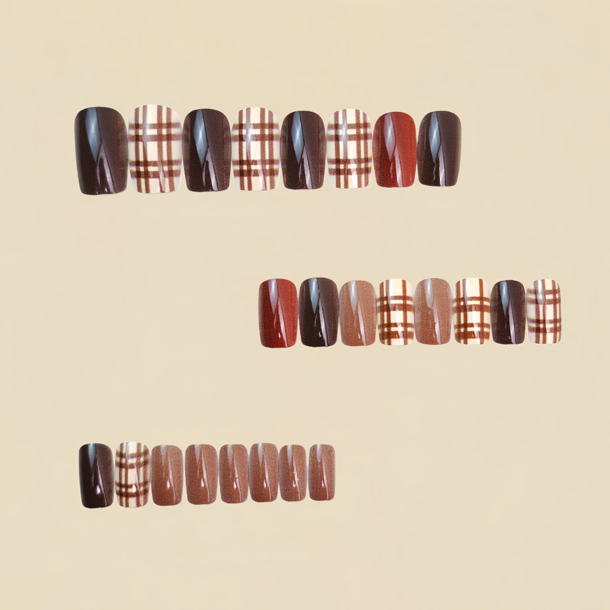 24pcs/Set Brown Stripes Press-On Nails