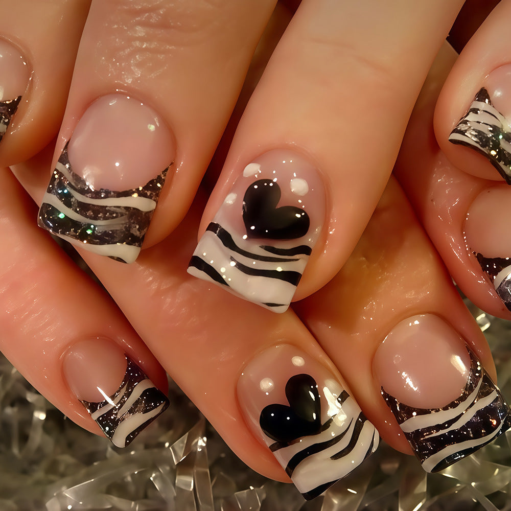24pcs/Set White Glitter French Tips Press-On Nails