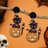 Black Cat Pumpkin Lantern Stud Earrings