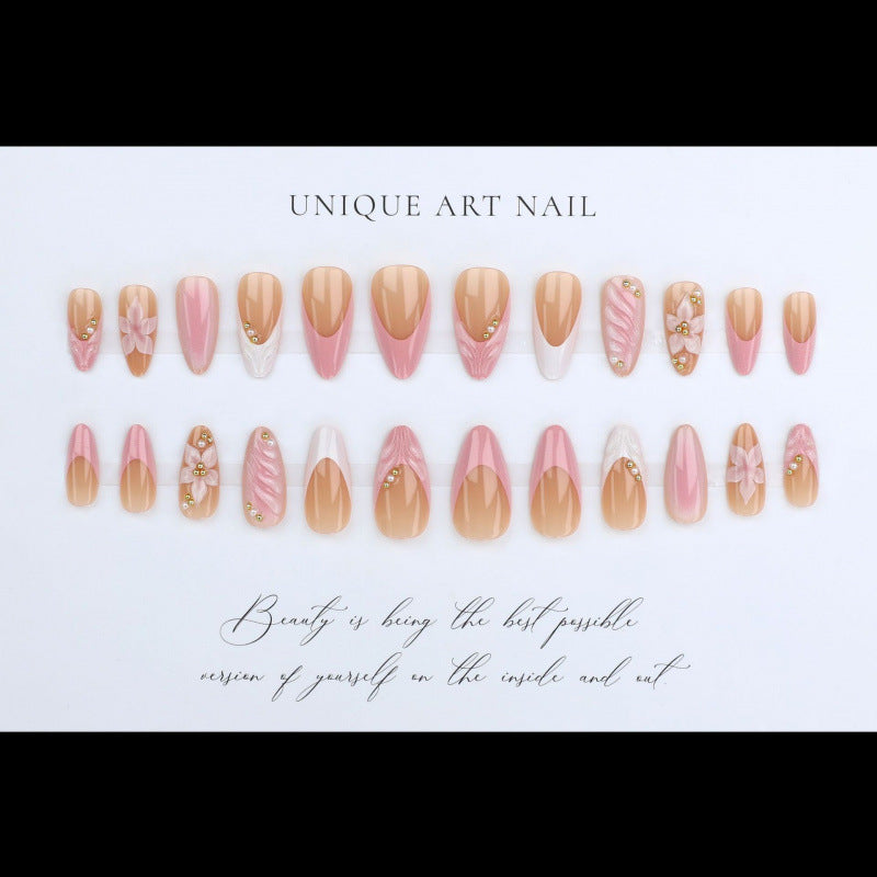24pcs/Set French Tip 3D Floral Press-On Nails