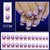 24pcs/Set French Tip American Flag Stars Press-On Nails