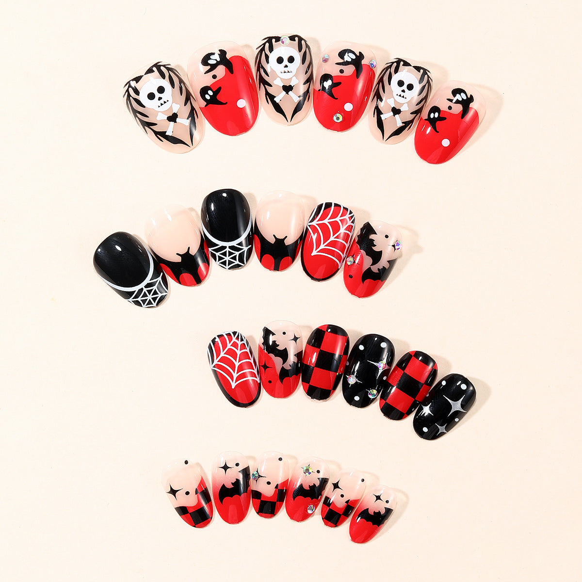 24pcs/Set Black & Red French Bats Press-On Nails
