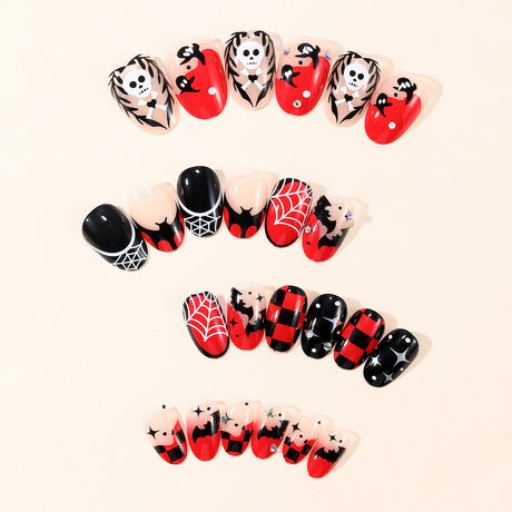 24pcs/Set Black & Red French Bats Press-On Nails