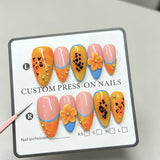 (Handmade) 10pcs/Set Papaya Orange 3D Sculpted Floral French Press-On Nails