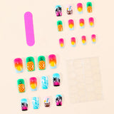 24pcs/Set Beach Sunset Gradient with Palm Trees & Pineapple Press-On Nails