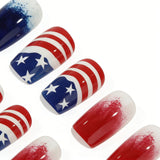 24pcs/Set Red White Blue Ombre Stars Press-On Nails