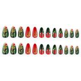 24pcs/Set Red & Green Floral Christmas Press On Nails