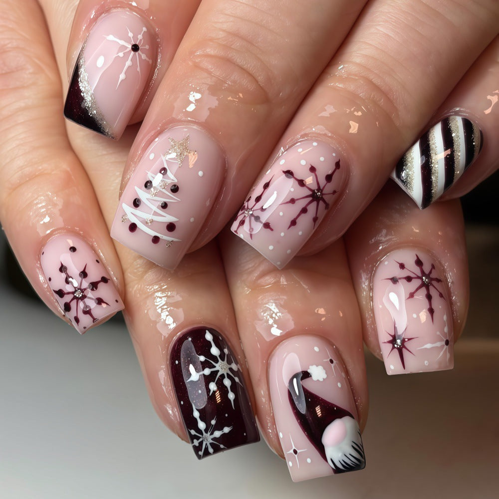 24pcs/Set Shimmery Snowflake French Tips Press-On Nails