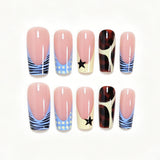 24pcs/Set Black & Yellow Striped French Press-On Nails