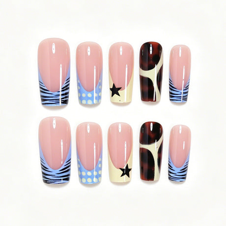 24pcs/Set Black & Yellow Striped French Press-On Nails