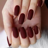 24pcs/Set Burgundy Matte Press On Nails