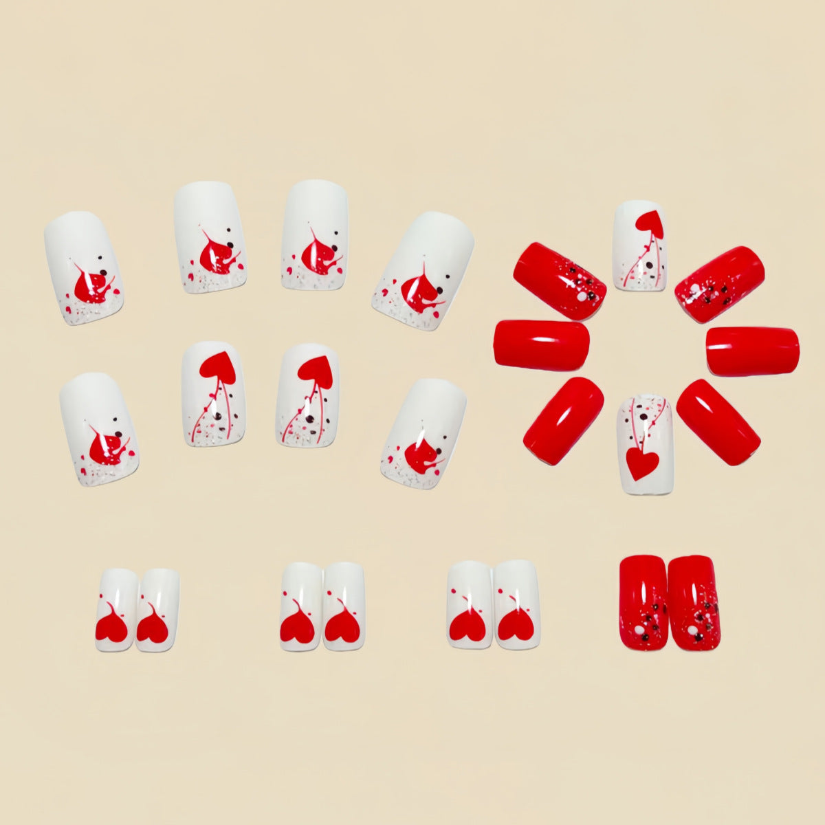 24pcs/Set Red Heart Press-On Nails