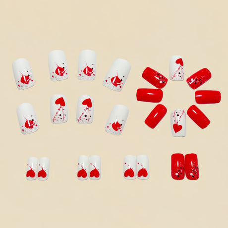 24pcs/Set Red Heart Press-On Nails