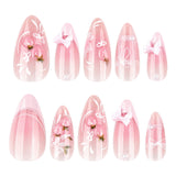 24pcs/Set Pink Floral French Press On Nails