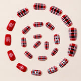 24pcs/Set Red Plaid Snowflakes Press-On Nails