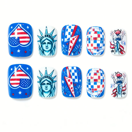24pcs/Set Striped Lantern Ball & Statue of Liberty Press-On Nails