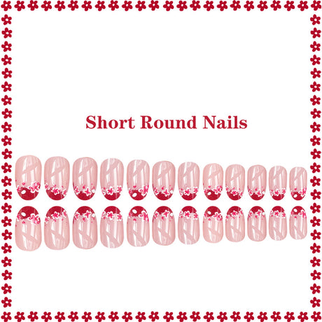 24pcs/Set Red Flower French Press On Nails