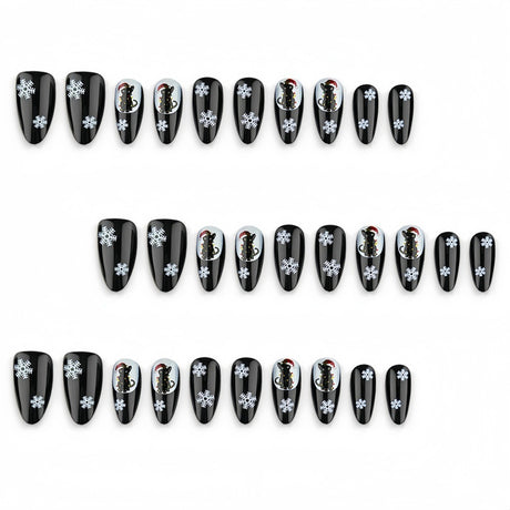30pcs/Set Black Cat & Snowflakes Press On Nails