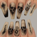 24pcs/Set Matte Black Skull Press On Nails