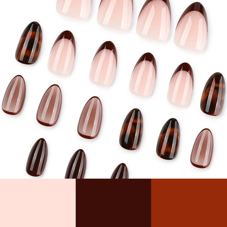 24pcs/Set Tortoiseshell Leopard French Press On Nails