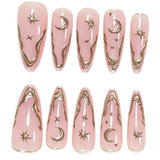 30pcs/Set Gold-Trimmed Irregular French Moon & Stars Press On Nails