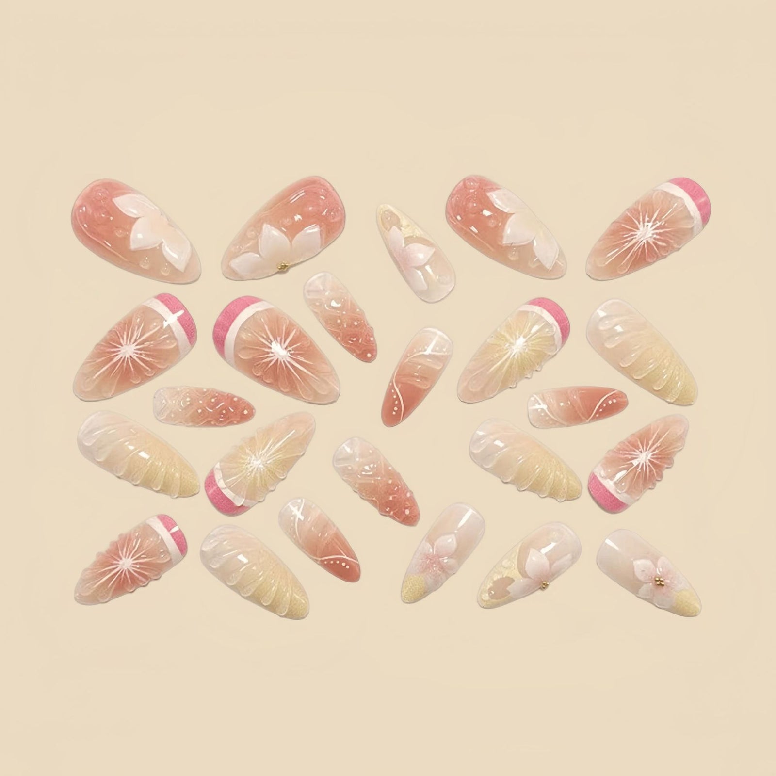 24pcs/Set 3D Embossed Floral Press-On Nails