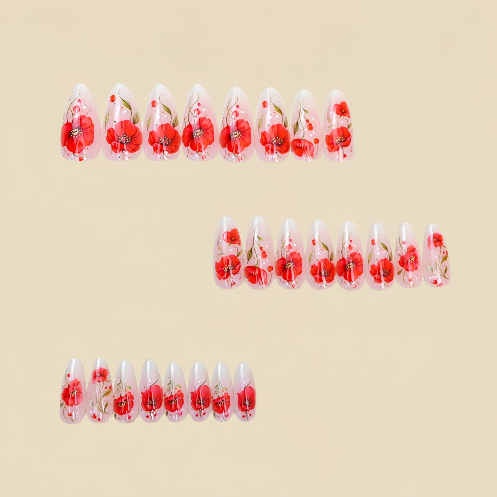 24pcs/Set Poppy Print Press-On Nails