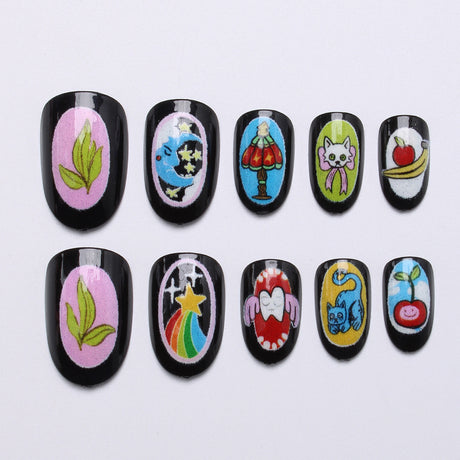 24pcs/Set Rainbow Umbrella & Cat Press-On Nails