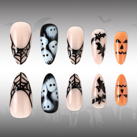 24pcs/Set Ghost Bat Pumpkin Press-On Nails