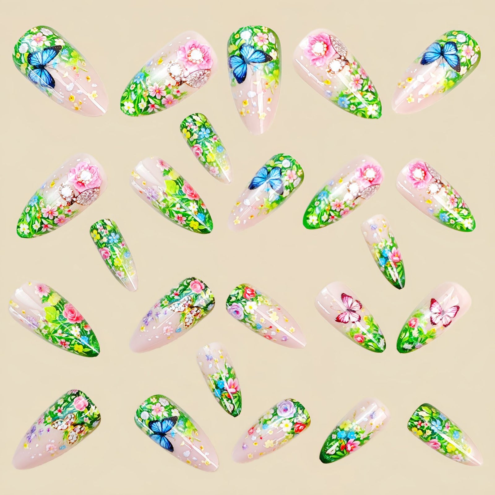 24pcs/Set Garden Butterfly Florals Press-On Nails