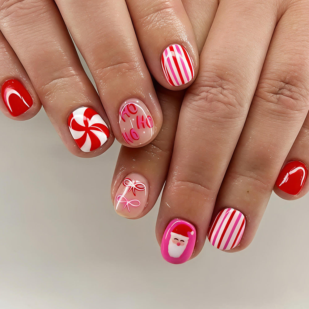 24pcs/Set Spiral Stripe Bow Press On Nails