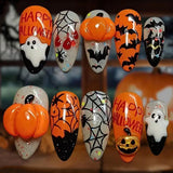30pcs/Set Pumpkin Ghost Spiderweb & Bats Press-On Nails