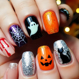 24pcs/Set Glow-in-the-Dark Ghosts & Pumpkins Press-On Nails