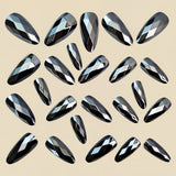 24pcs/Set Black Diamond-Shaped Chrome Press-On Nails
