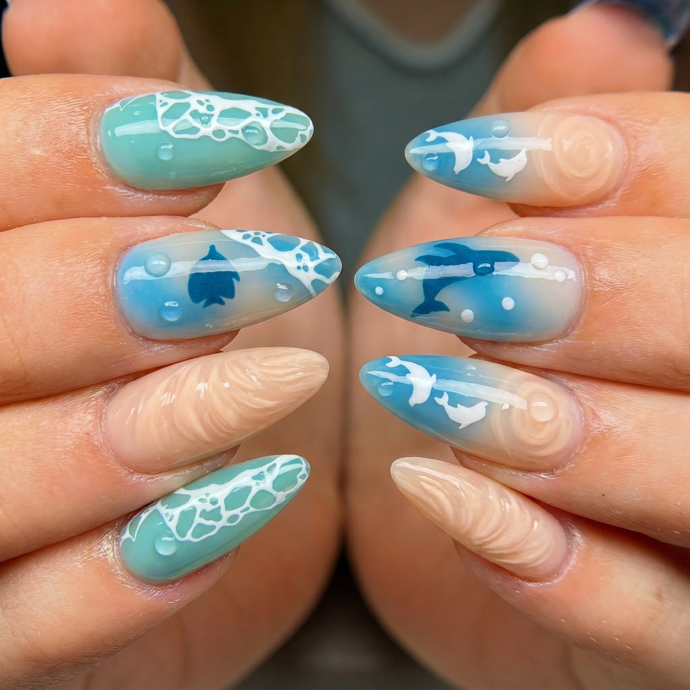 24pcs/Set Ocean Gradient Press-On Nails