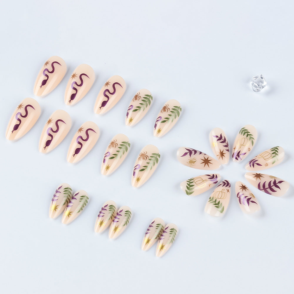 24pcs/Set Colorful Snake & Foliage Press-On Nails