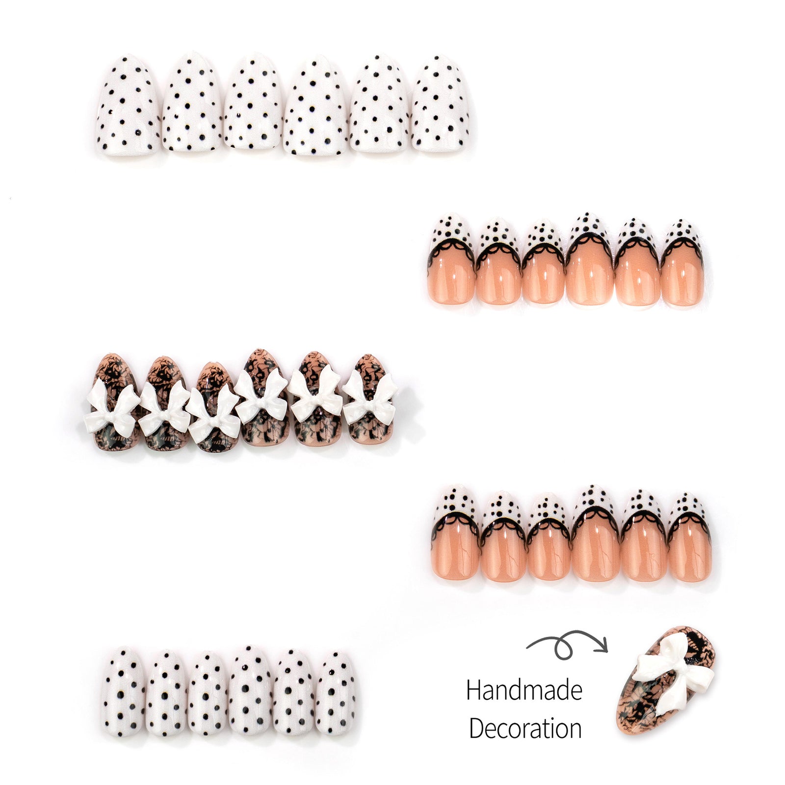 30pcs/Set Black Polka Dot French Press On Nails