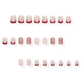 24pcs/Set Red French Tips with Gold Trim & Snowflakes Press-On Nails