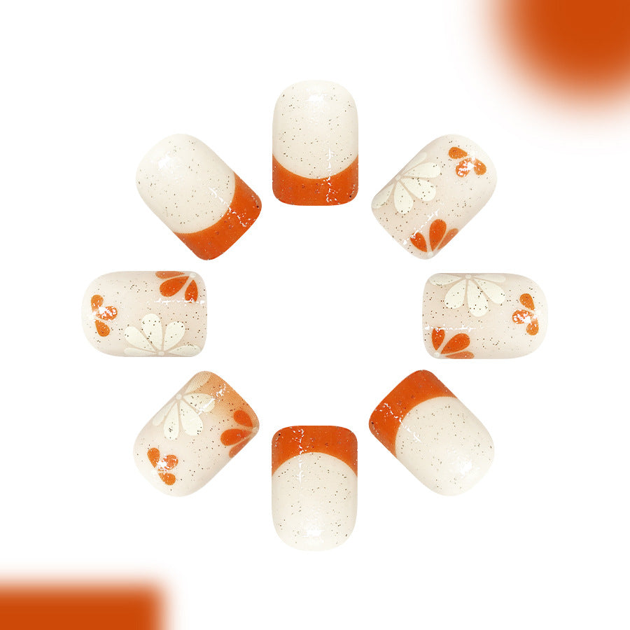 24pcs/Set Floral French Tip Press On Nails