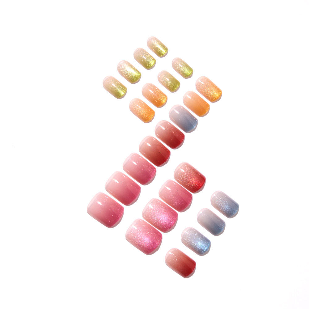 24pcs/Set Rainbow Ombre Cat Eye Press-On Nails