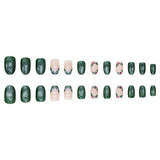 24pcs/Set Green Cat Eye French Snowflake Press On Nails