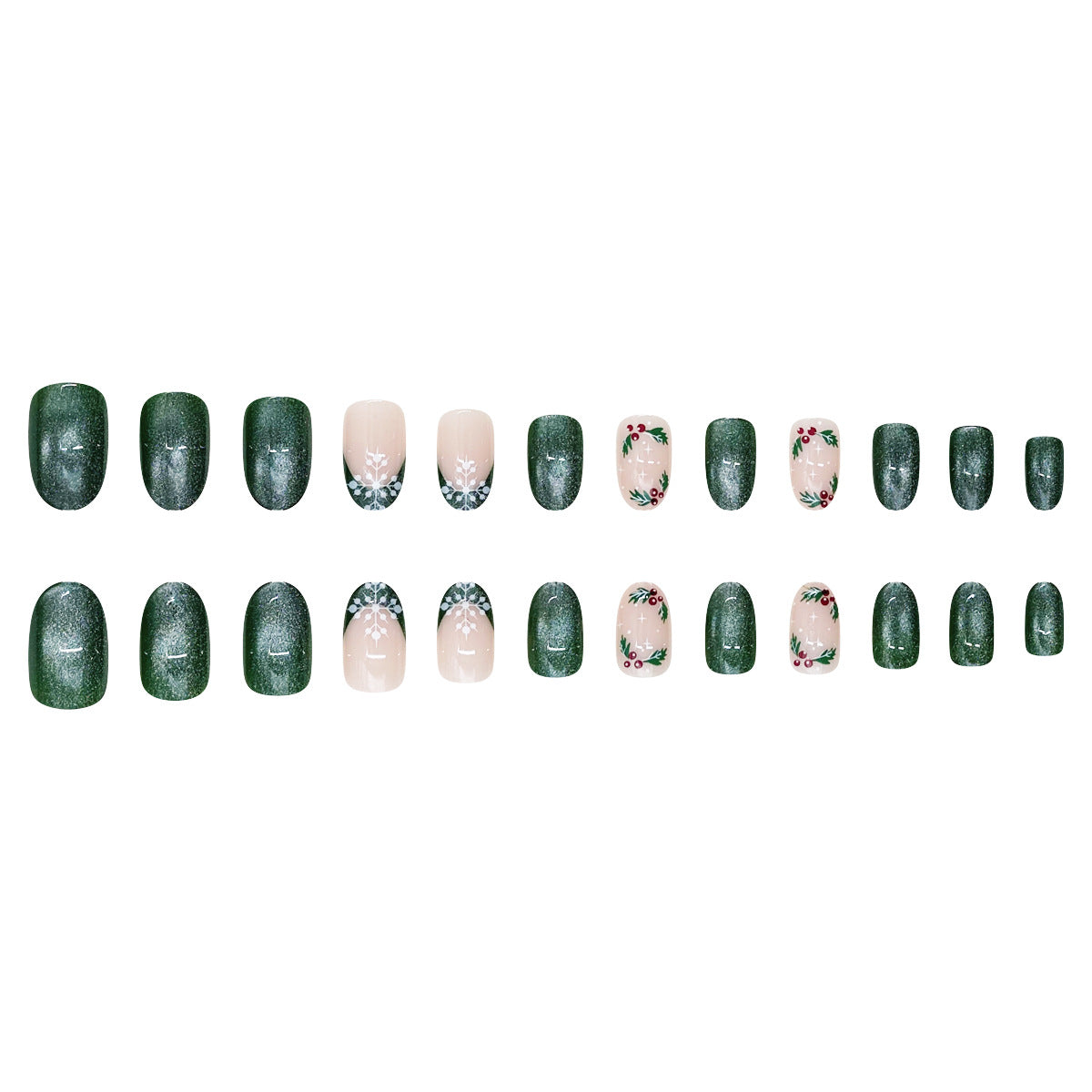 24pcs/Set Green Cat Eye French Snowflake Press On Nails