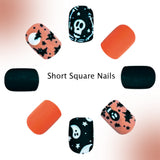 24pcs/Set Matte Orange & Black Ghost Star Press On Nails