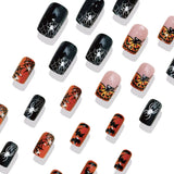 24pcs/Set Black & White Spiderweb Pumpkin French Tips Press On Nails